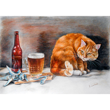 The cat with vobla and beer
